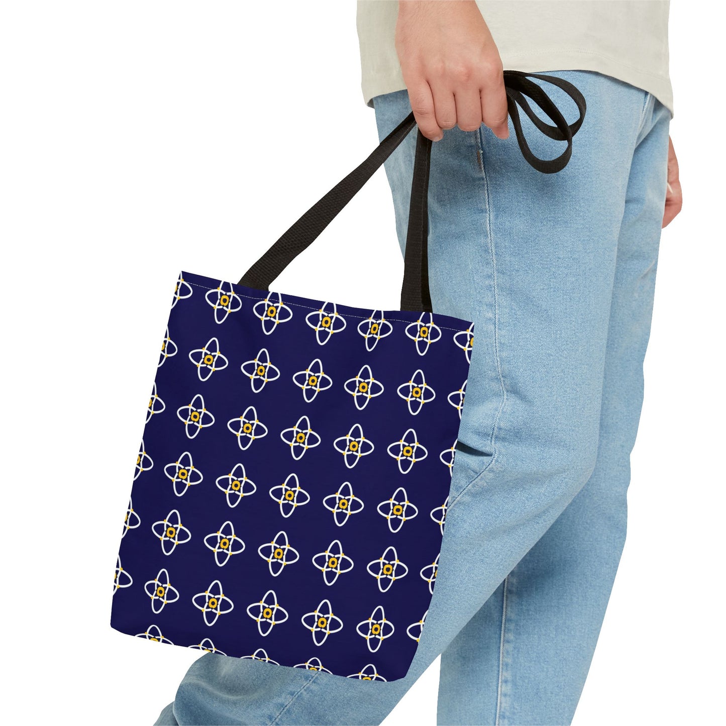 Navy Geo Floral Pattern Tote Bag — Reusable Everyday Shopping Tote