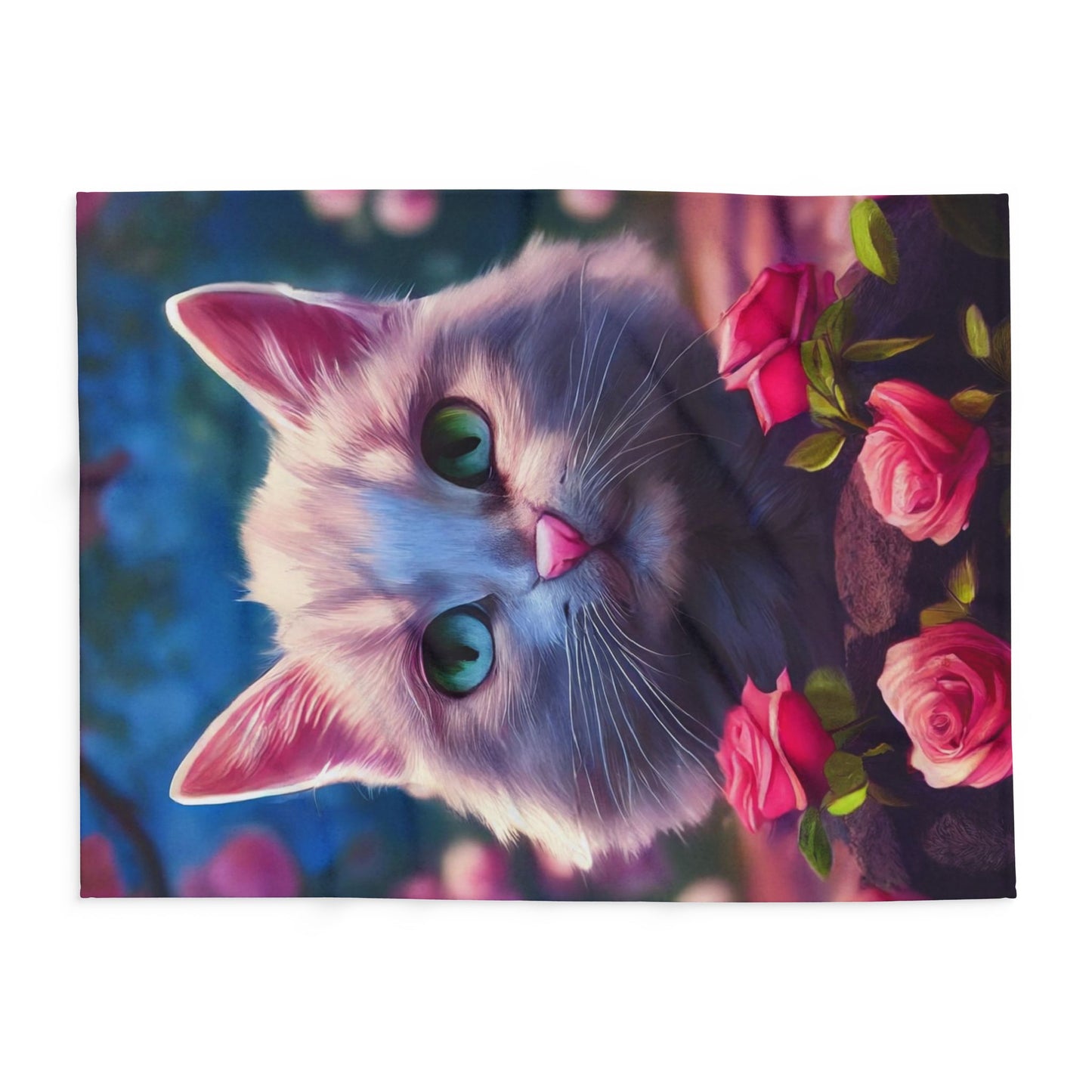 Cozy Cat-Themed Fleece Blanket, Cute Cat Gift, Floral Throw Blanket, Pet Lover Decor, Cat Lover Gift, Home Comforts