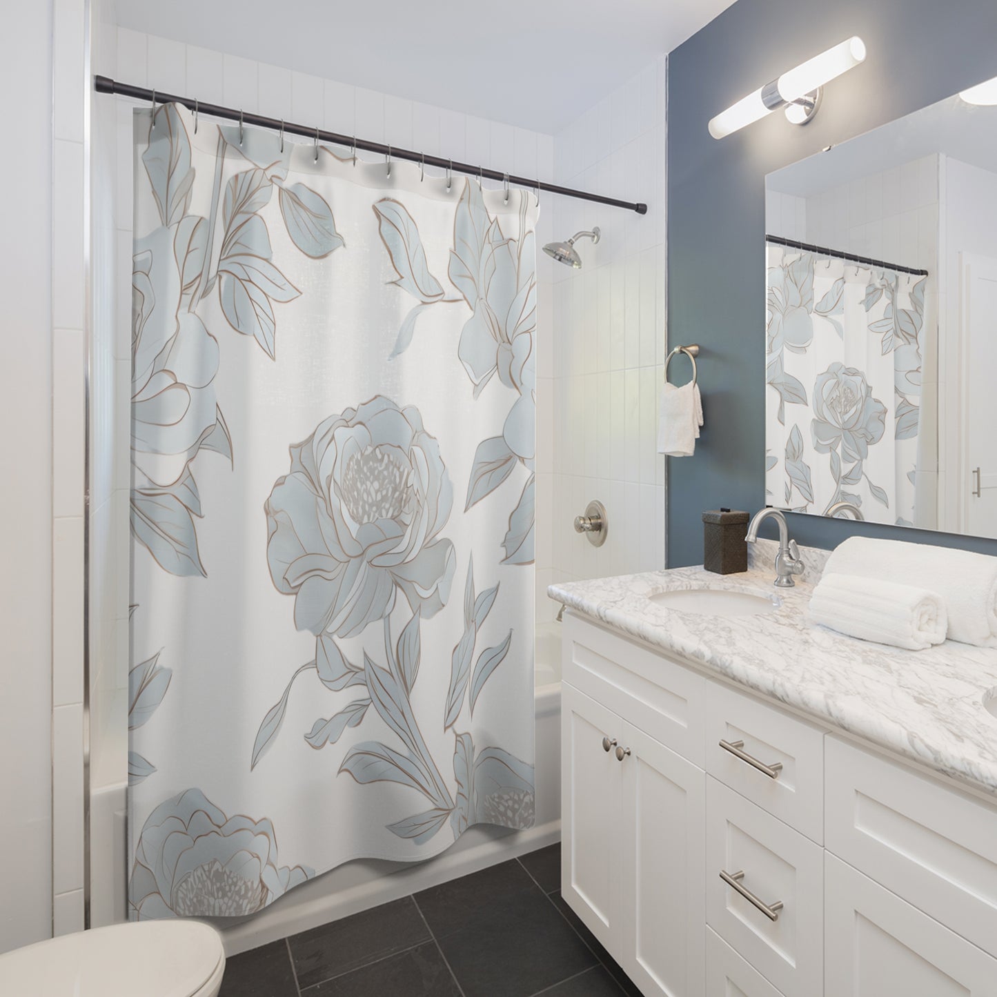 Botanical Floral Shower Curtain, Elegant Bathroom Decor