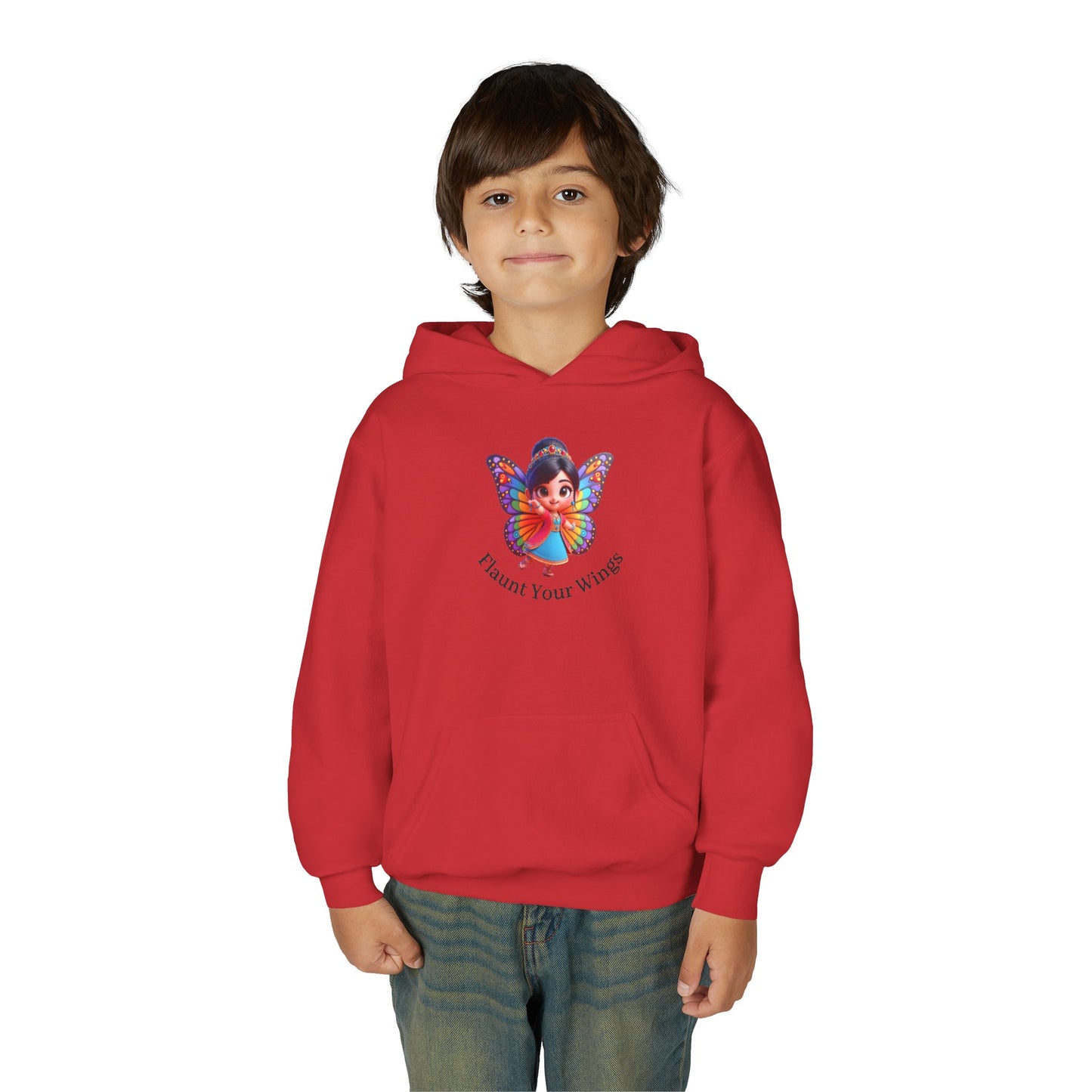 Inspirational Youth Hoodie - "Flaunt Your Wings", Cozy Sweatshirt, Gift for Teens, Motivational Apparel, Butterfly Design