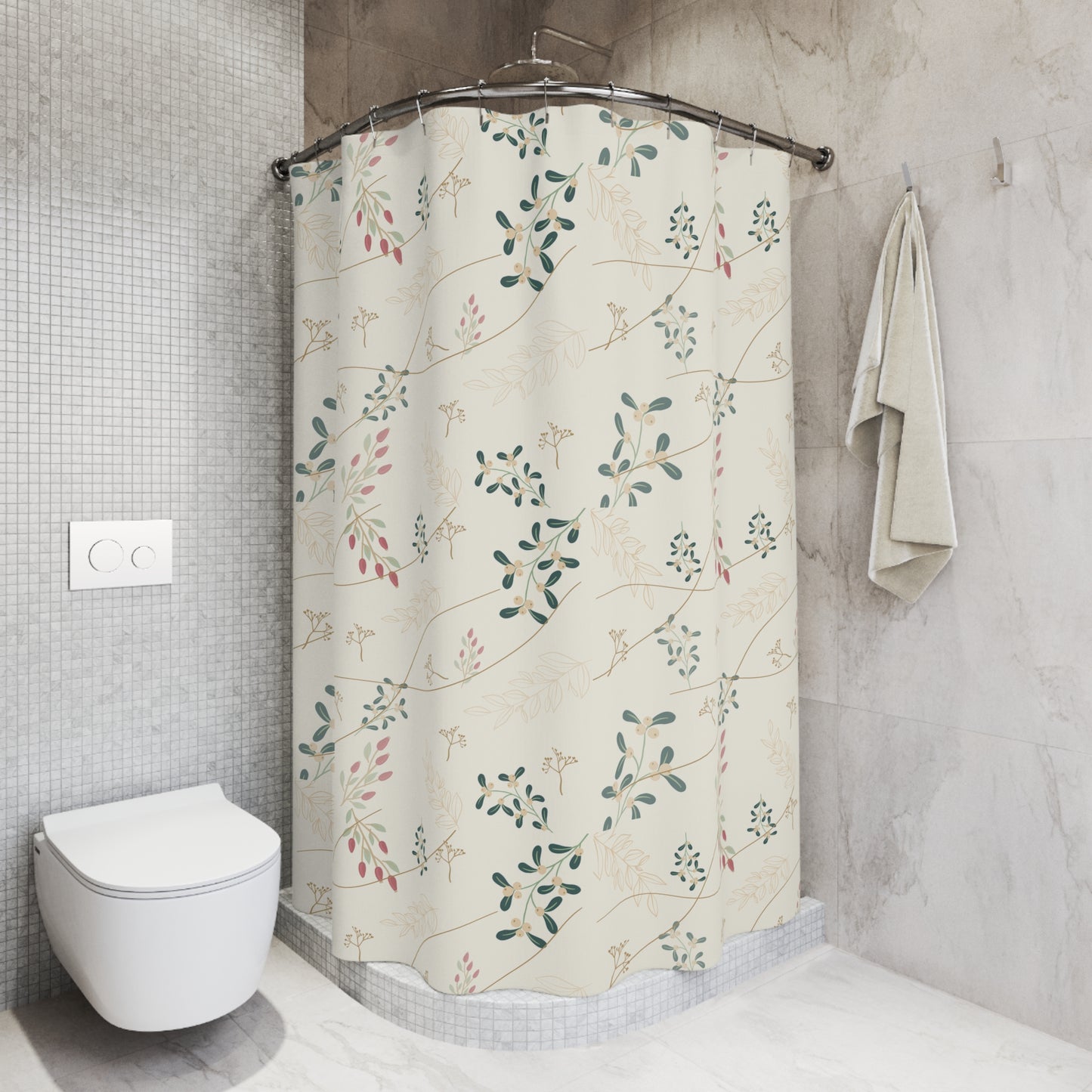 Botanical Vine Shower Curtain – Soft Neutral Floral Bathroom Decor