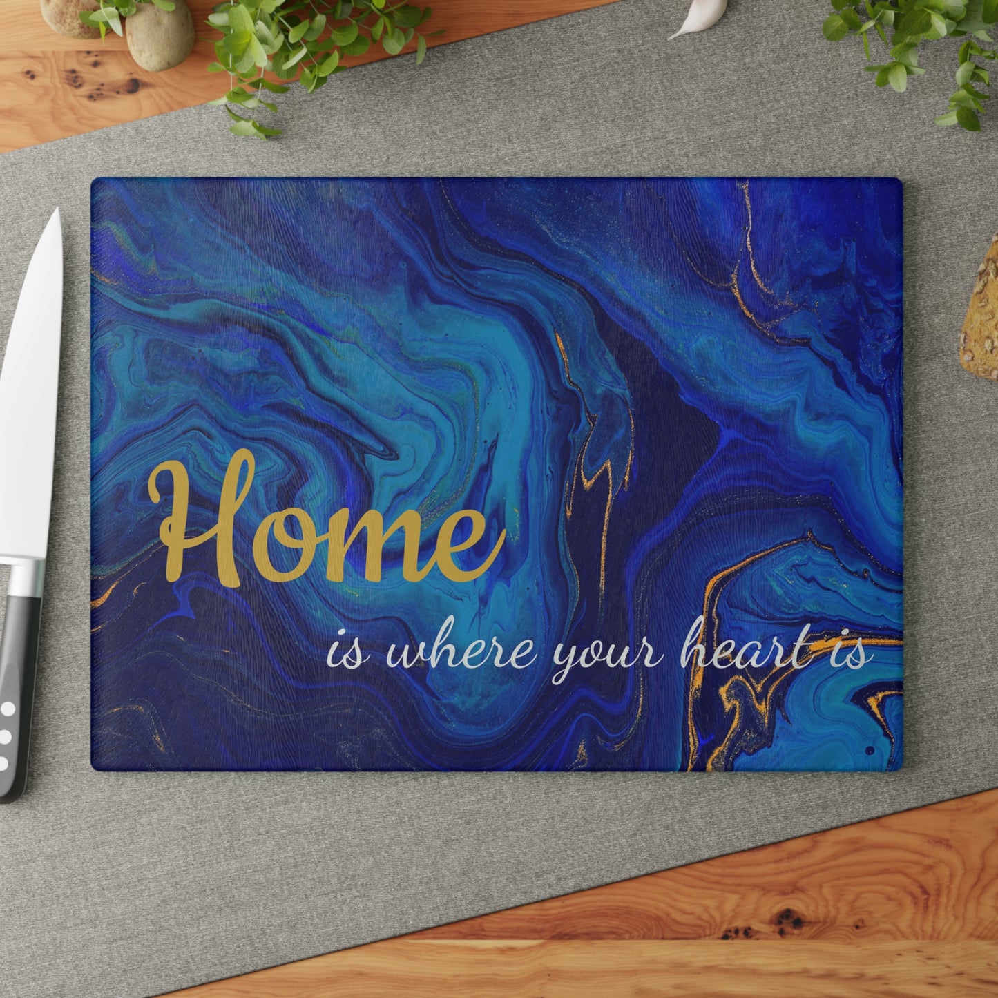 Home is Where Your Heart Is Glass Cutting Board, Kitchen Decor, Gift for Housewarming, Unique Home Gift, Elegant Kitchen Accessory