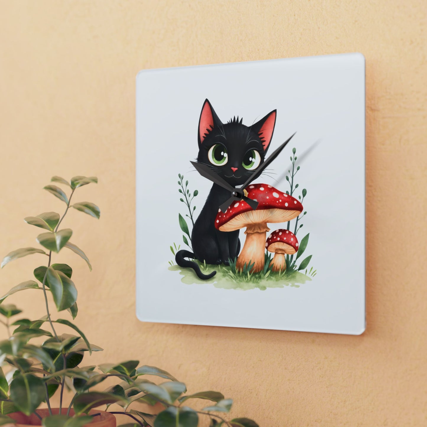 Whimsical Cat & Mushroom Acrylic Wall Clock, Cute Decor for Cat Lovers, Stylish Home Accent, Unique Gift Idea for All Occasions, Black [...]