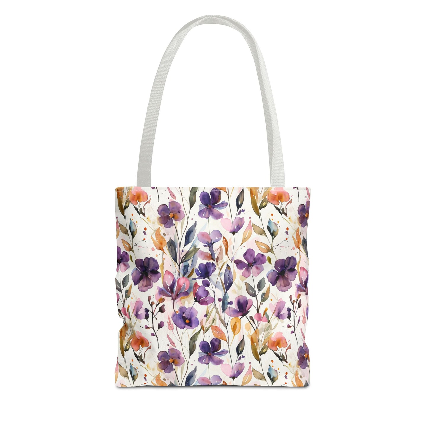 Floral Watercolor Tote Bag — Purple & Orange Botanical All-Over Print