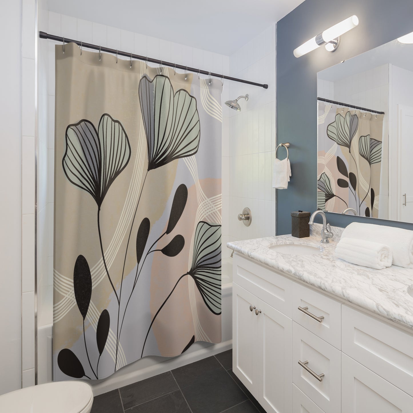 Botanical Shower Curtain, Floral Bathroom Decor, Modern Home Accents, Nature-Inspired Design, Gift for Homeowners