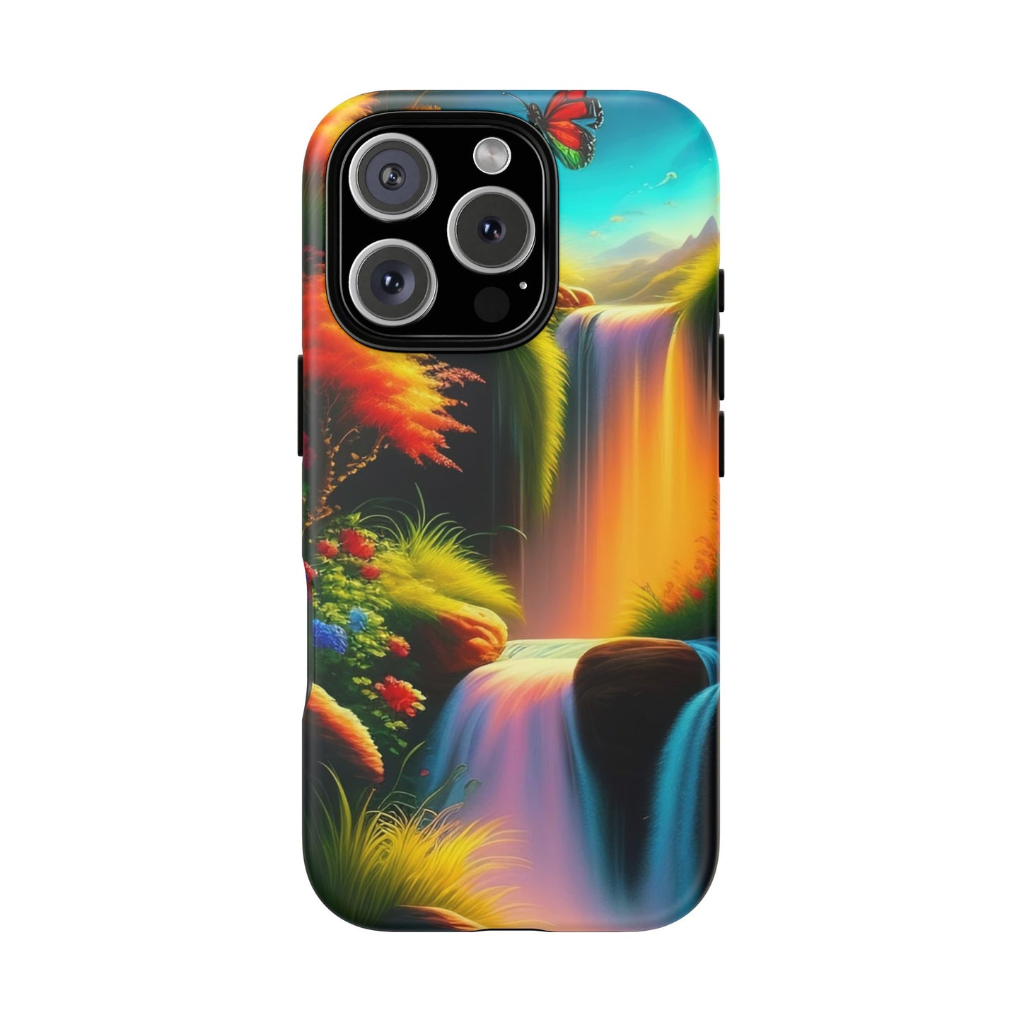 Phone Case - Vibrant Waterfall Landscape with Butterfly | Colorful Nature Protective Case