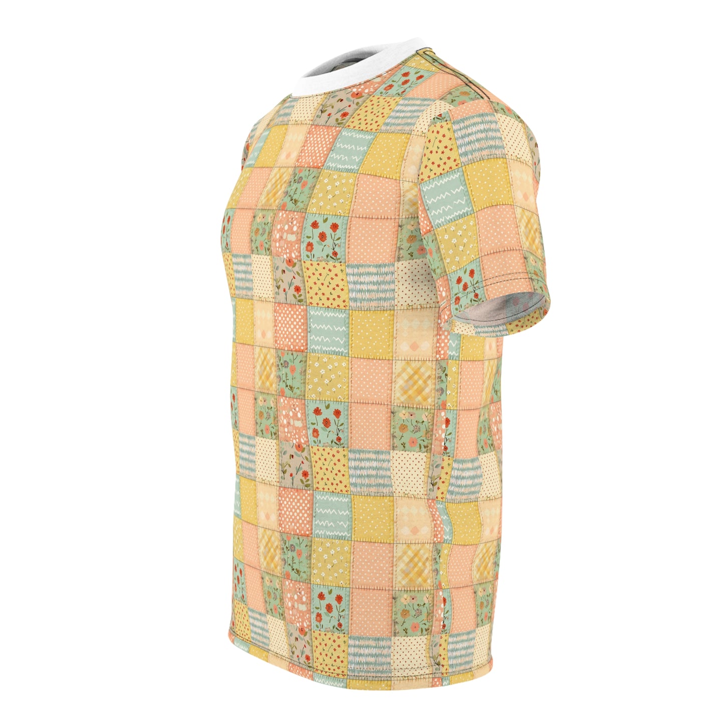 Patchwork Floral Tee — Pastel Vintage Quilt All-Over Print T-Shirt