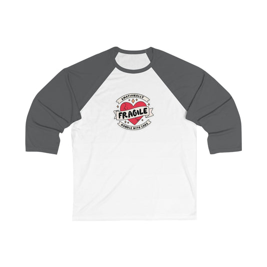 Playful Unisex 3/4 Sleeve Baseball Tee - "Fragile" Funny Gift, Sportswear,