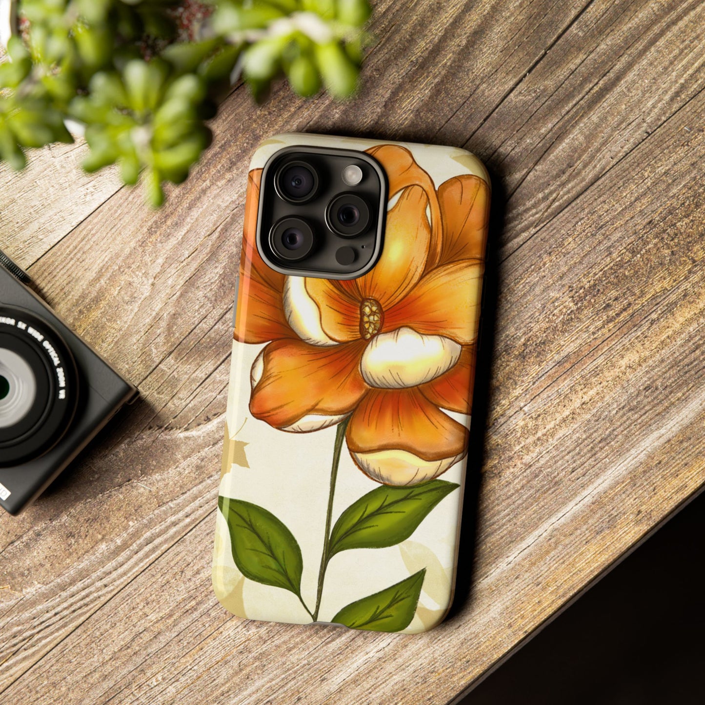 Floral Phone Case with Orange Flower Design, Tough Phone Cover, Floral Gift, Stylish Tech Accessory, Nature Lovers, Spring Vibes