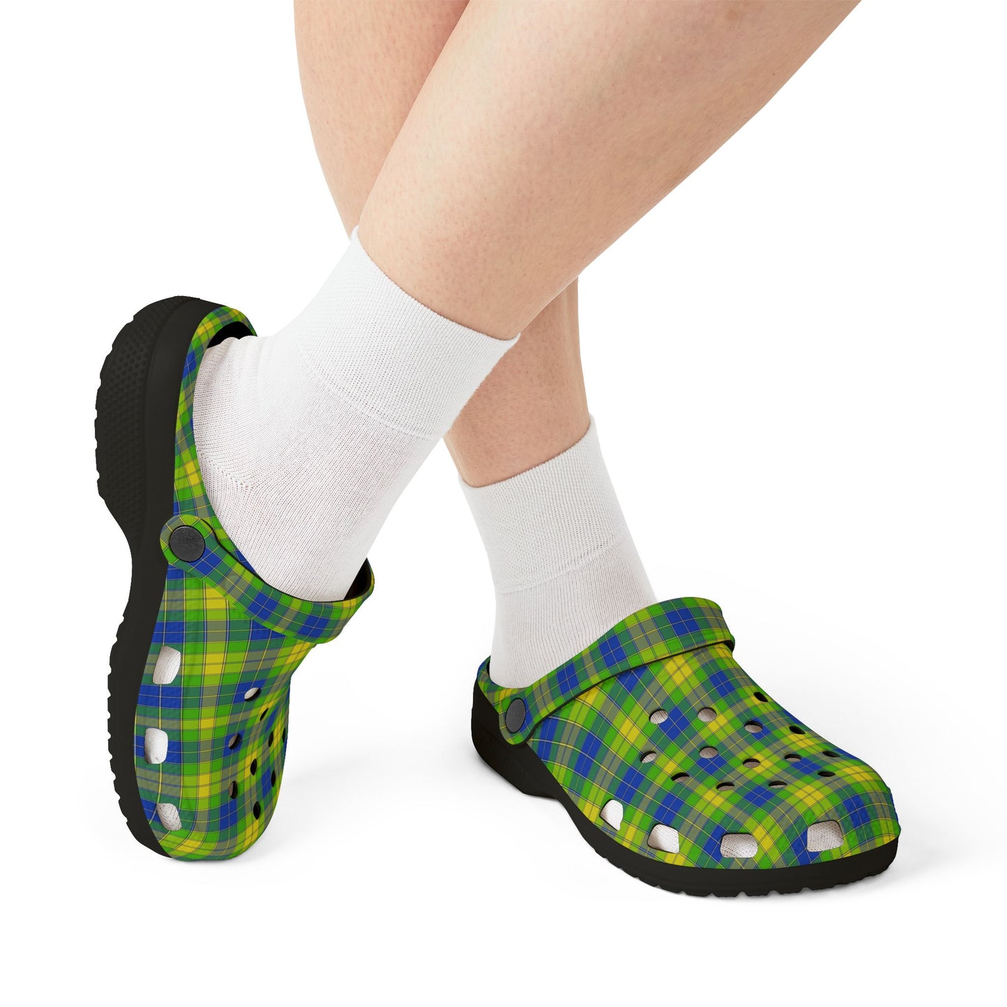Plaid Green & Blue EVA Foam Clogs — Lightweight Garden & Beach Shoes