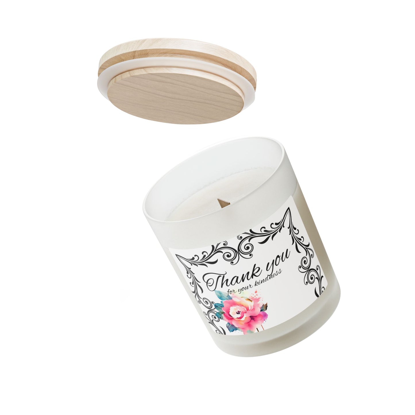 Thank You Floral Frosted Glass Candle — 11oz Appreciation Gift