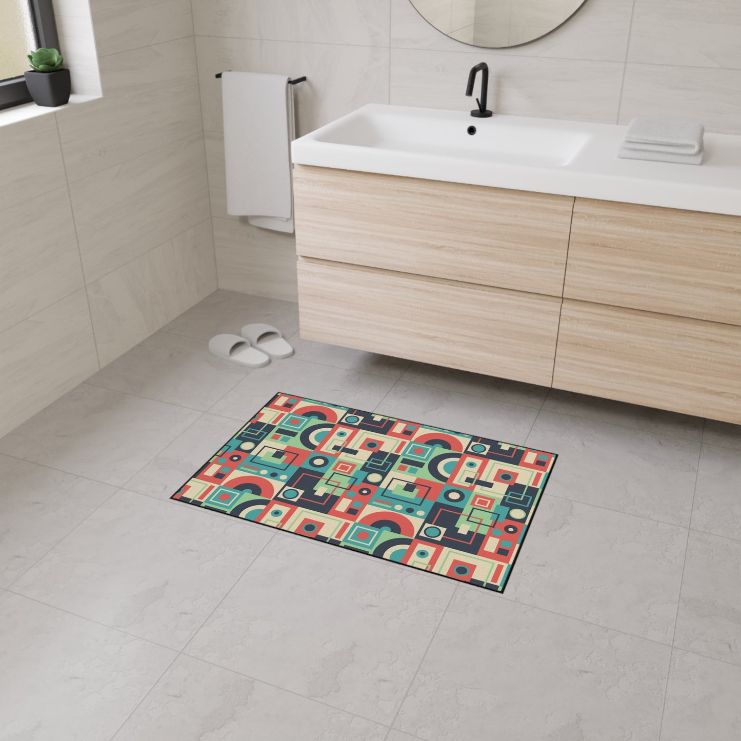 Retro Geometric Heavy Duty Floor Mat — Mid-Century Modern Entryway Rug