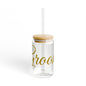 Stylish Sipper Glass with Bamboo Lid - Perfect for Smoothies, Iced Tea, and Home Decor, Mason Jar Drinkware, Gifts