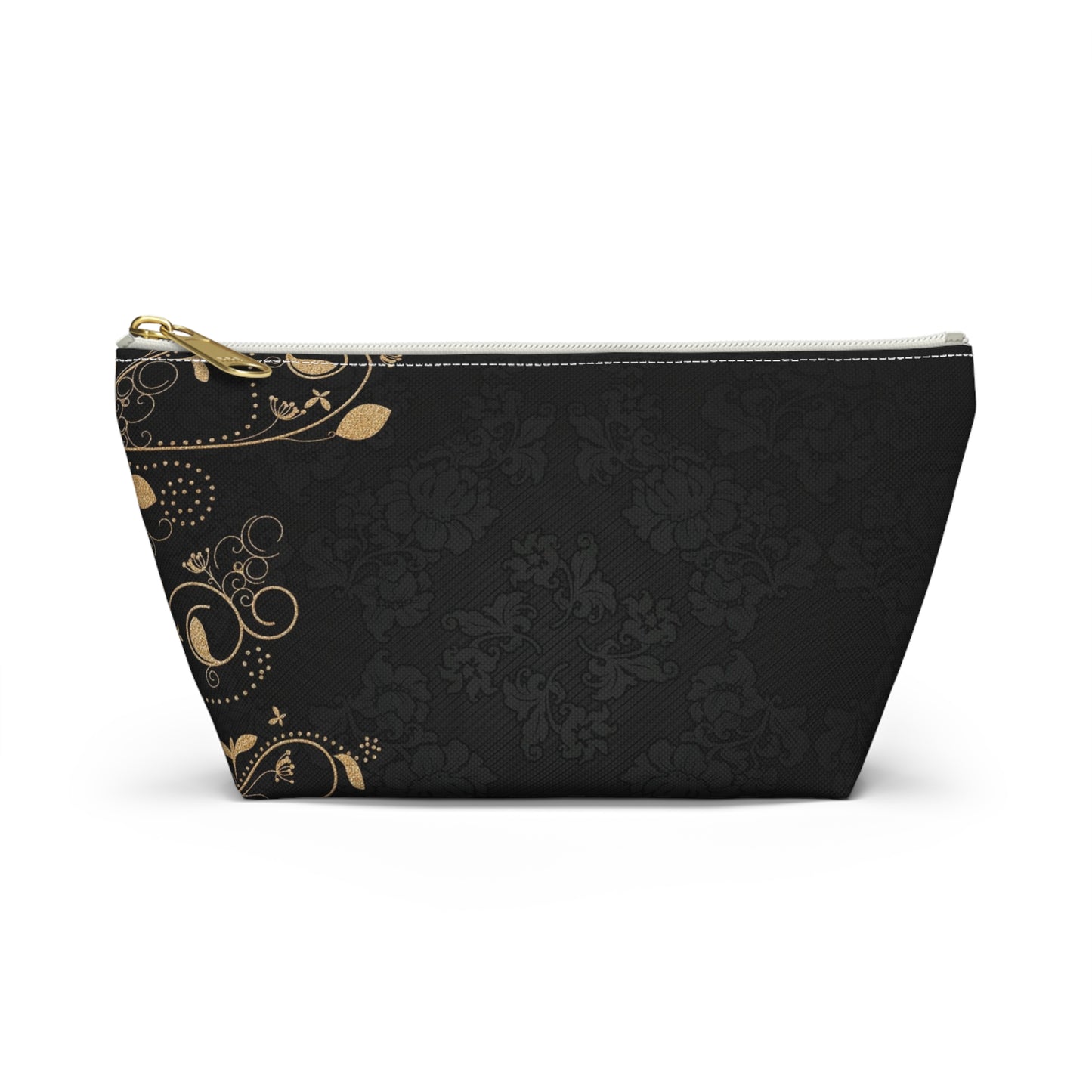 Elegant Black & Gold Damask Accessory Pouch