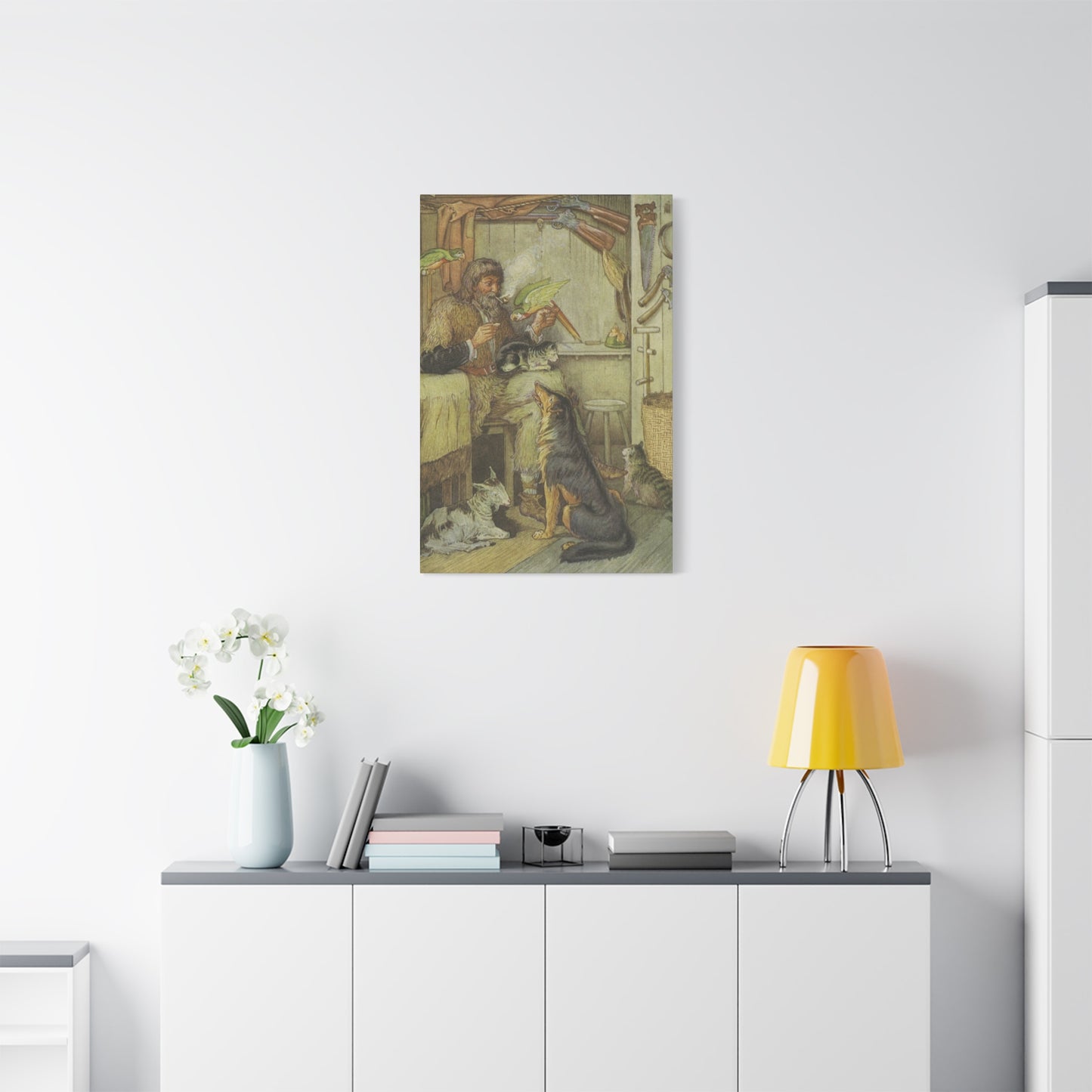 Vintage Cottage Animal Illustration Matte Canvas Print