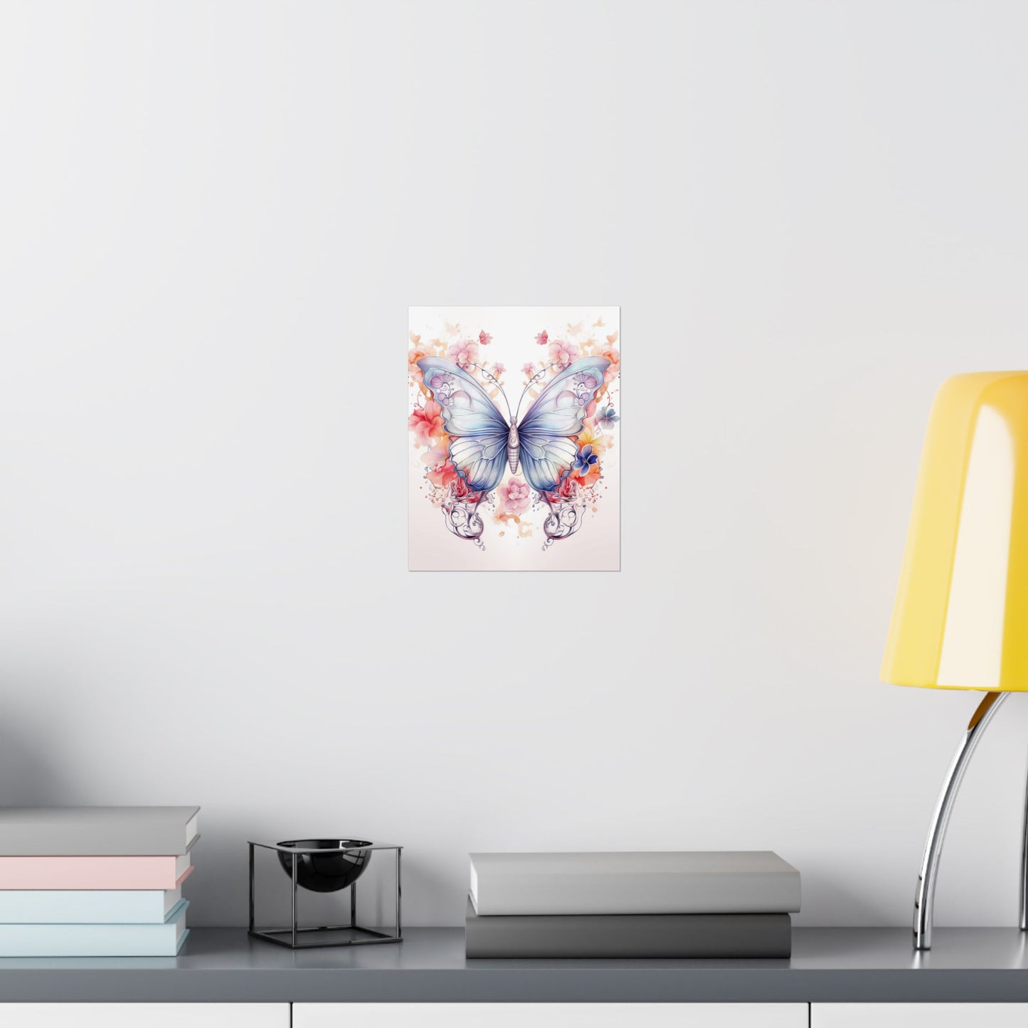 Butterfly Watercolor Wall Poster — Floral Pastel Matte Vertical Print