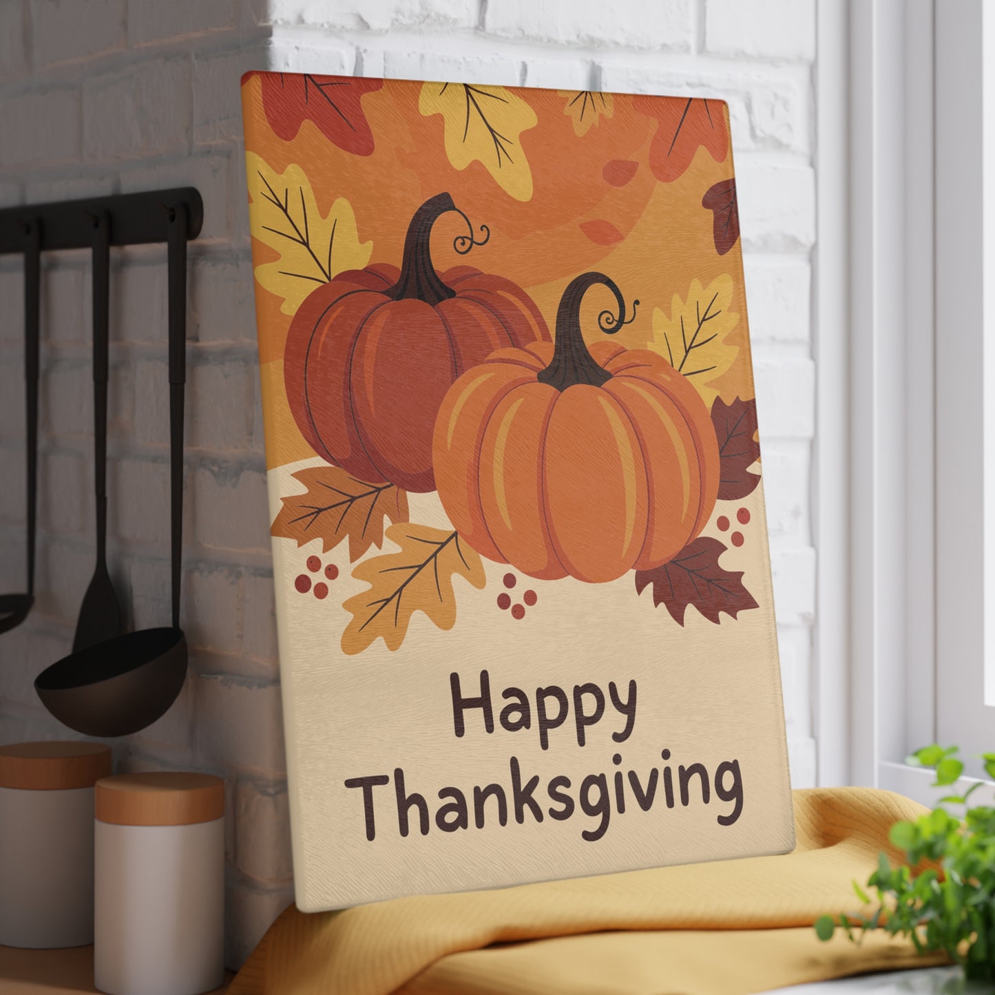 Happy Thanksgiving Pumpkin Glass Cutting Board