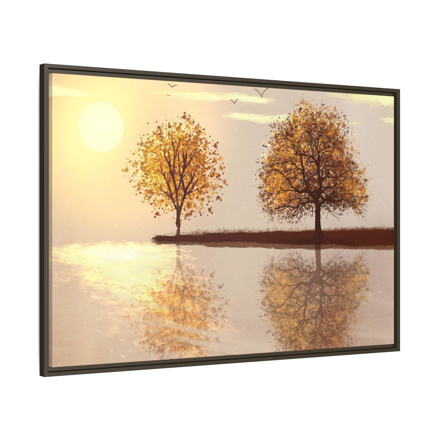 Framed Matte Canvas Wall Art — Golden Autumn Trees Reflection