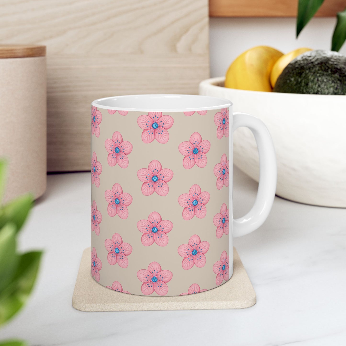 Pink Floral Ceramic Mug | Cute Coffee Cup for Flower Lovers, Tea Lovers, Gift for Her, Mother's Day, Birthday