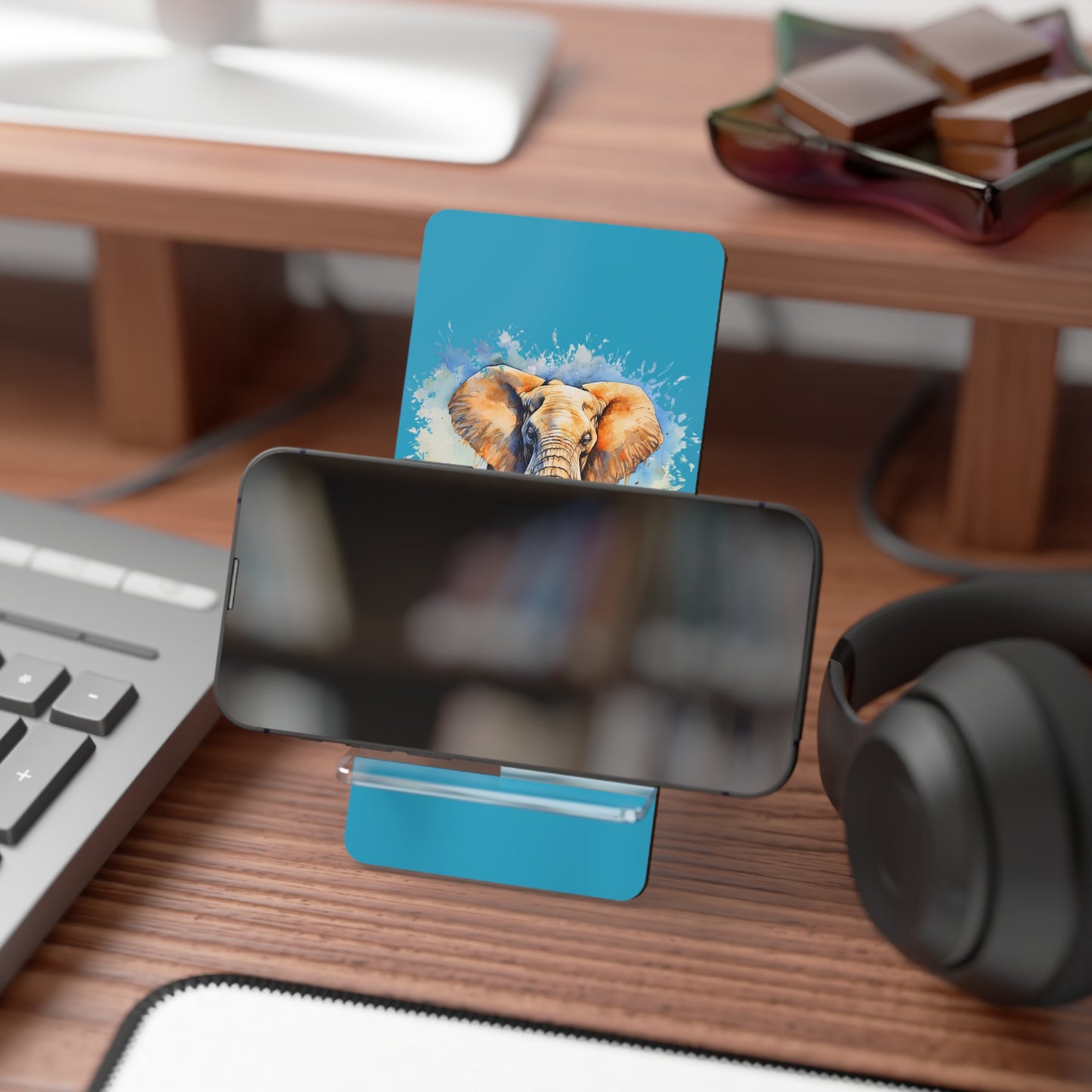 Elephant Watercolor Phone Stand – Foldable Mobile Display Stand for Smartphones