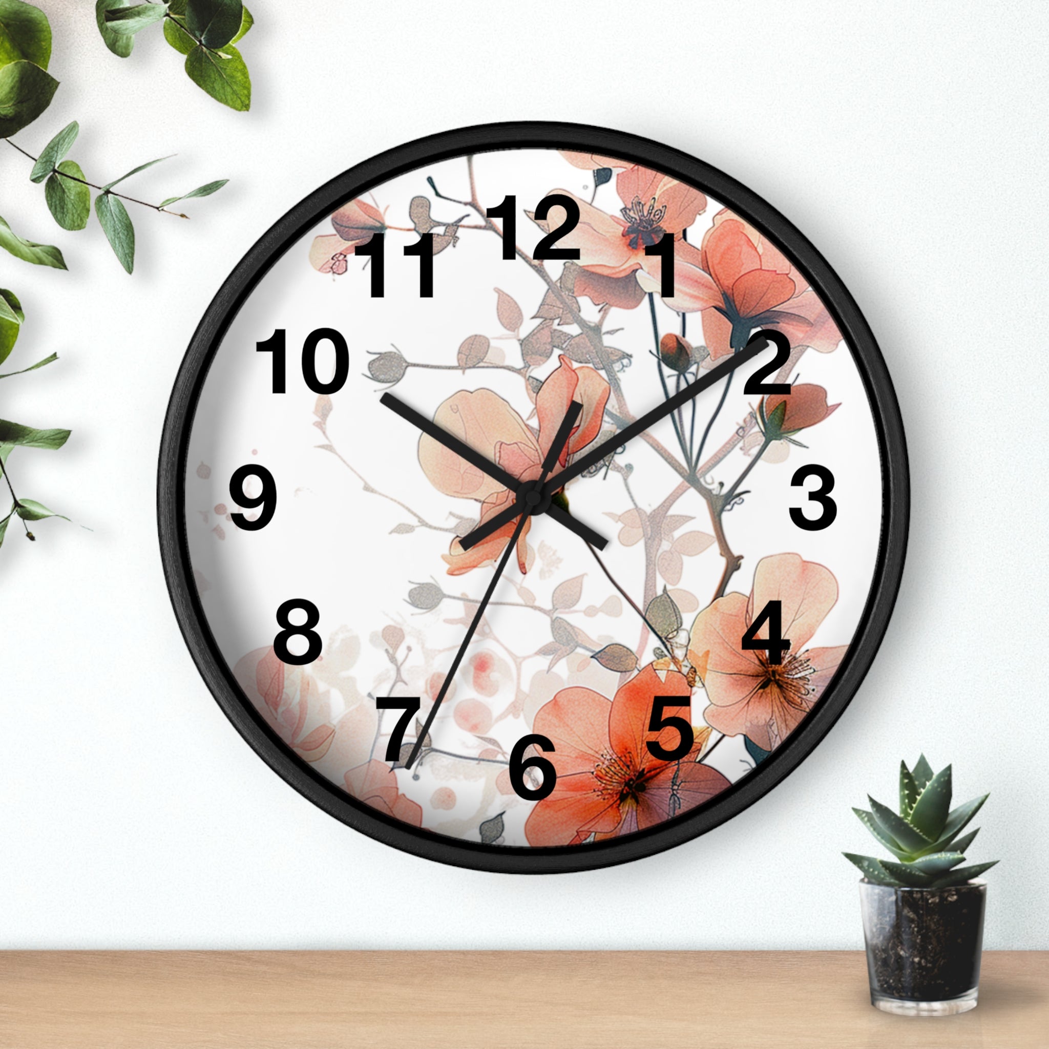 Floral Wall Clock — Soft Orange Blossom Decorative Clock
