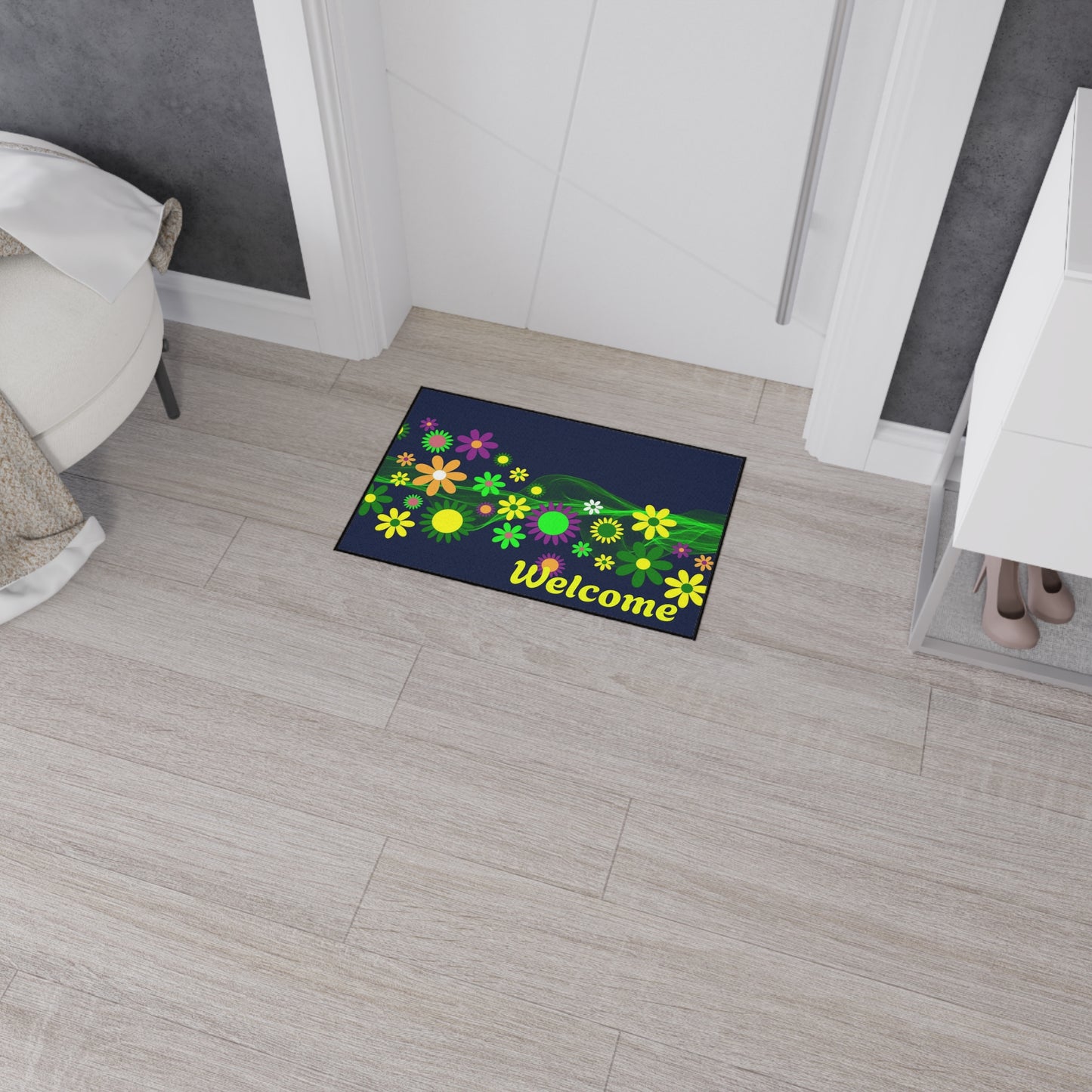 Welcome Floral Heavy-Duty Floor Mat — Colorful Spring Flowers Door Mat