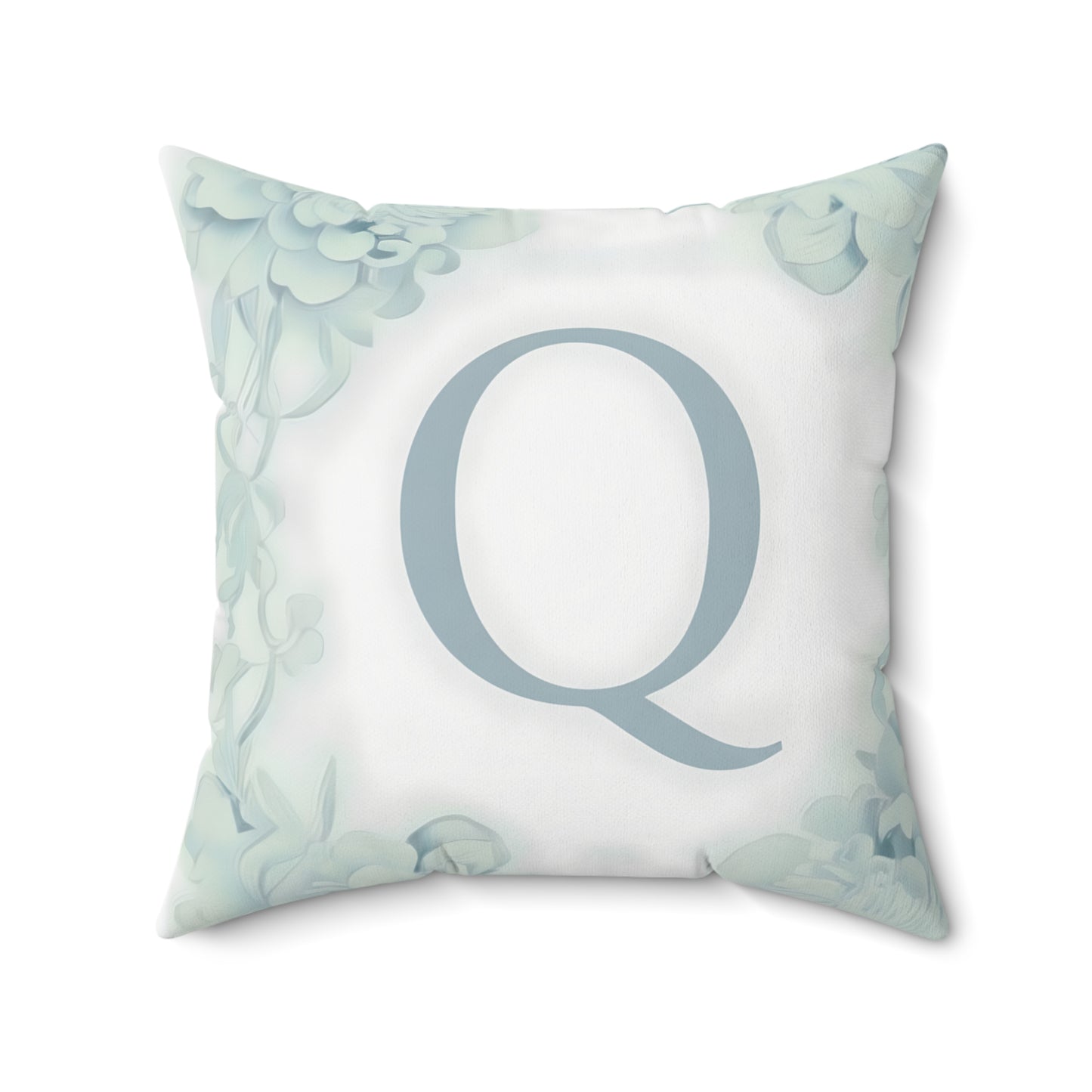 Monogram Q Floral Throw Pillow — Soft Mint Initial Accent Pillow