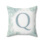 Monogram Q Floral Throw Pillow — Soft Mint Initial Accent Pillow