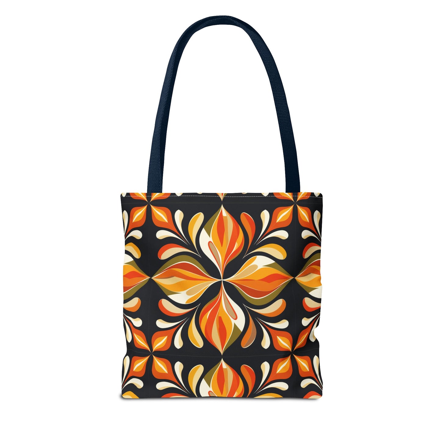 Retro Floral Tote Bag — Orange & Black Boho Pattern