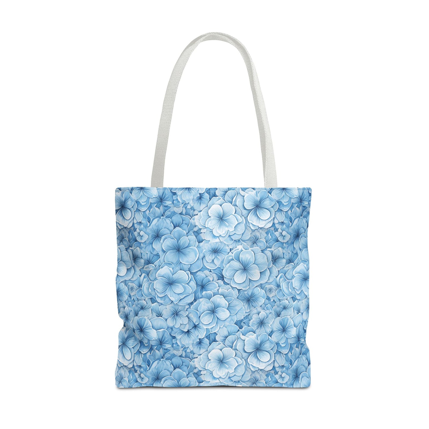 Blue Watercolor Floral Tote Bag — Reusable Flower Pattern Shopper