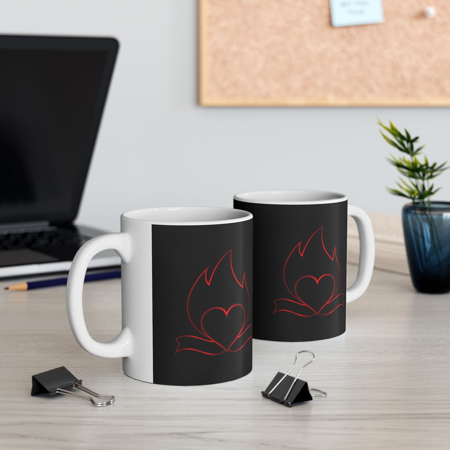 Black Cat Outline Ceramic Mug – Minimal Red Cat Design, 11oz & 15oz