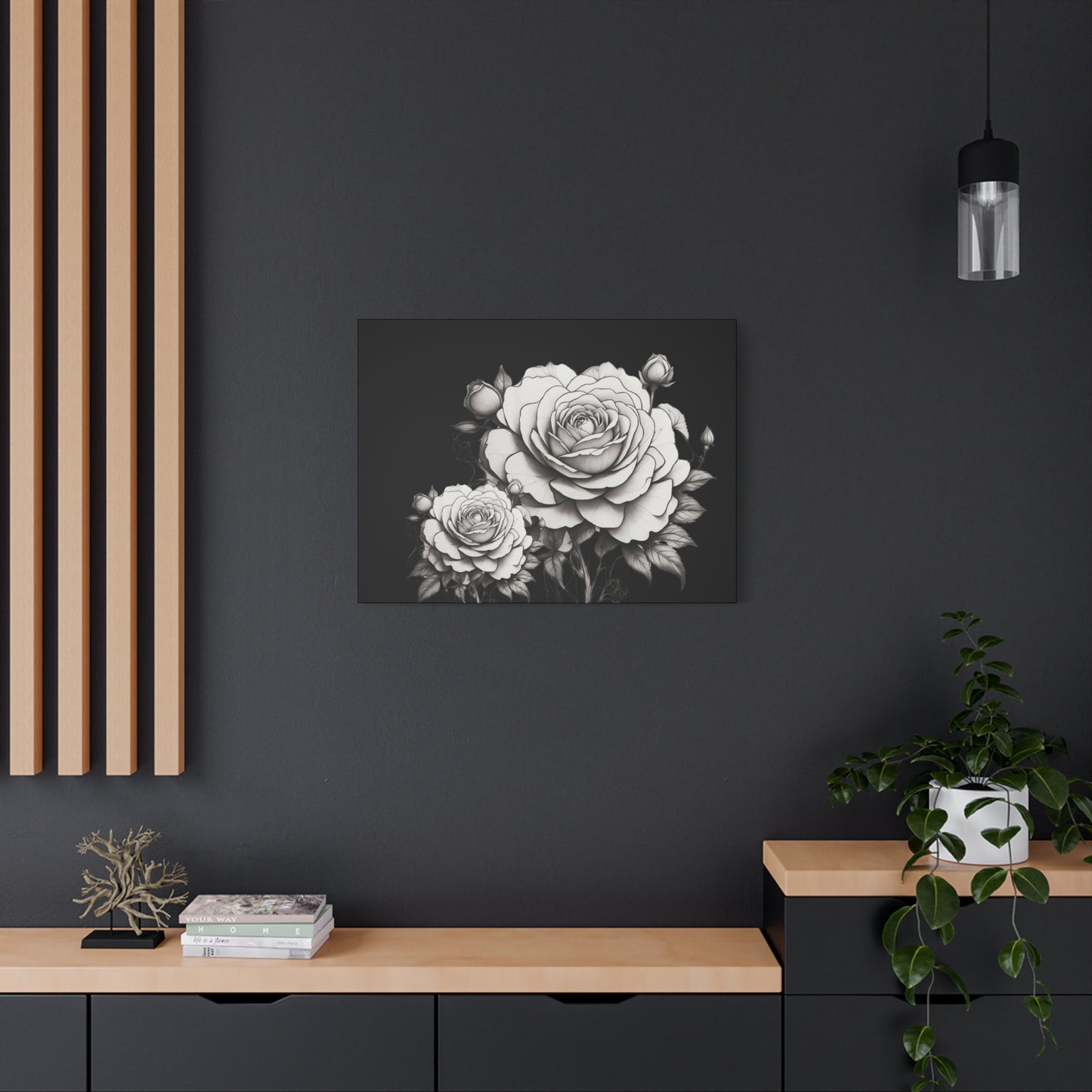 Monochrome Rose Canvas Print — Black & White Floral Wall Art