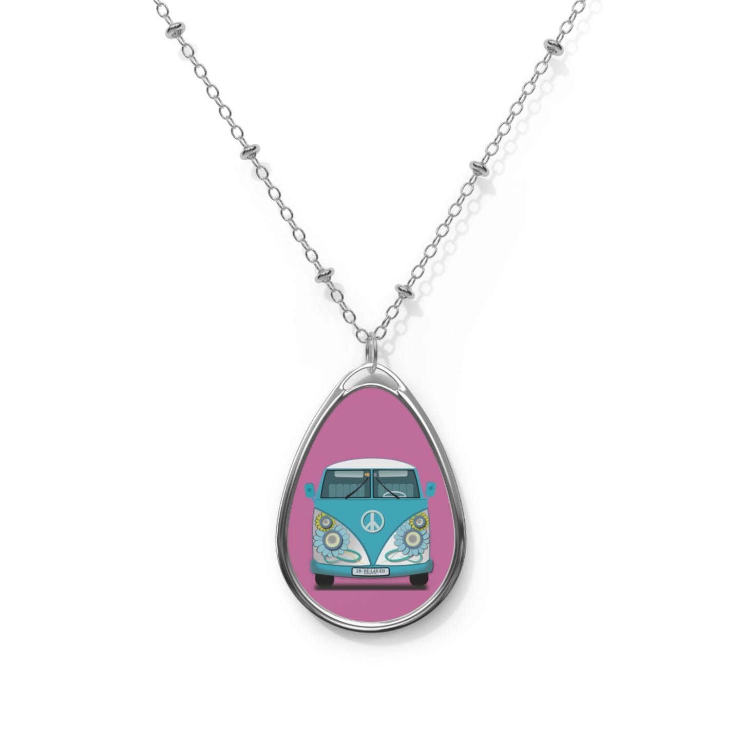Vintage Inspired Oval Necklace with Retro Van Design, Boho Jewelry, Gift for Adventure Lovers, Summer Accessories, Festival Jewelry