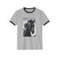 Horse Portrait Ringer T-Shirt — Black Stallion Graphic Tee for Equestrian Lovers