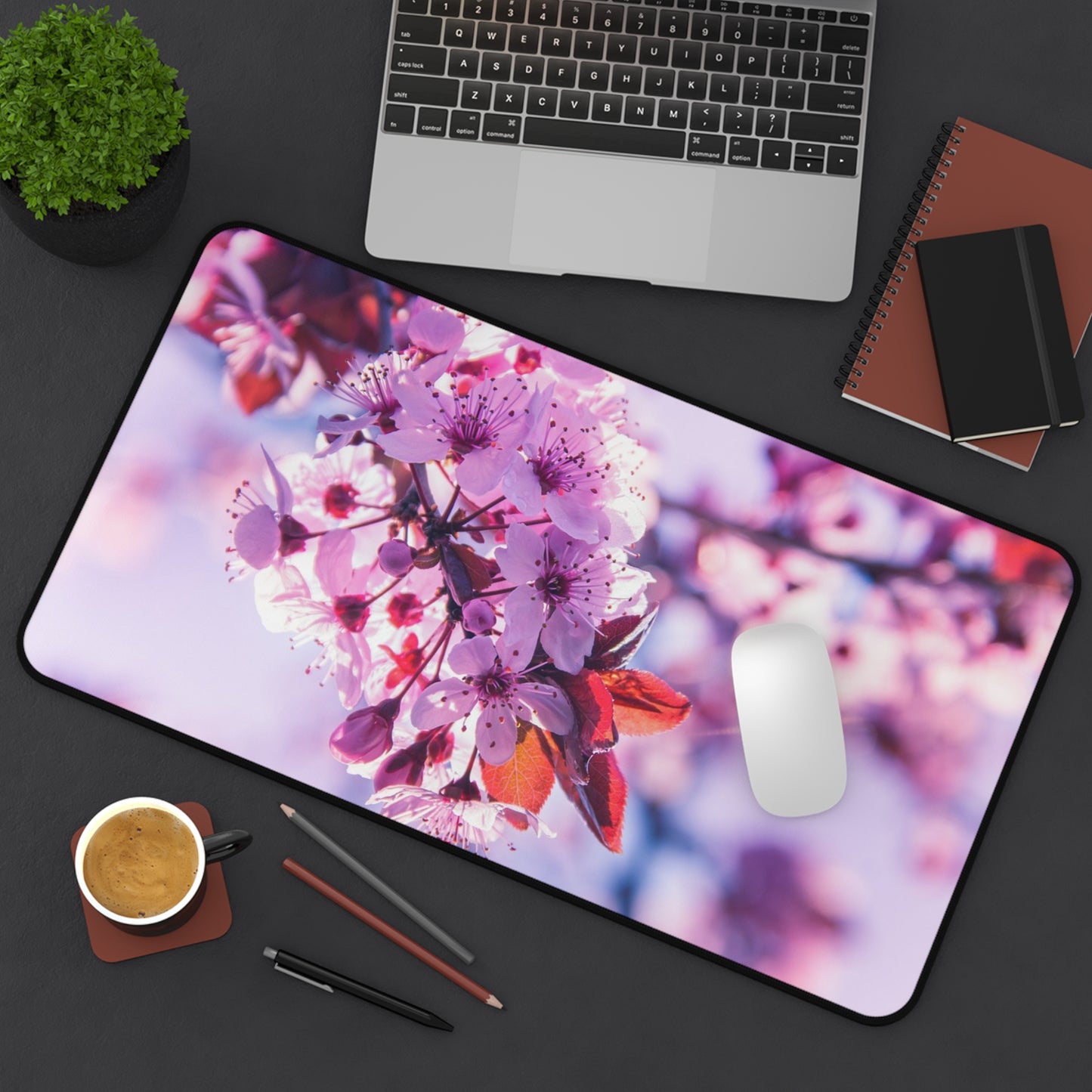 Floral Desk Mat - Elegant Mouse Pad, Office Decor, Gift for Her, Blooming Cherry Blossoms Design, Workstation Accessory, Spring Vibes