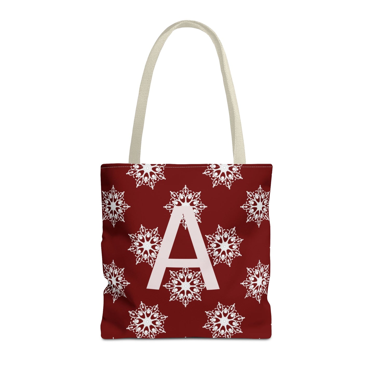 Monogram A Snowflake Tote Bag — Personalized Holiday AOP Tote
