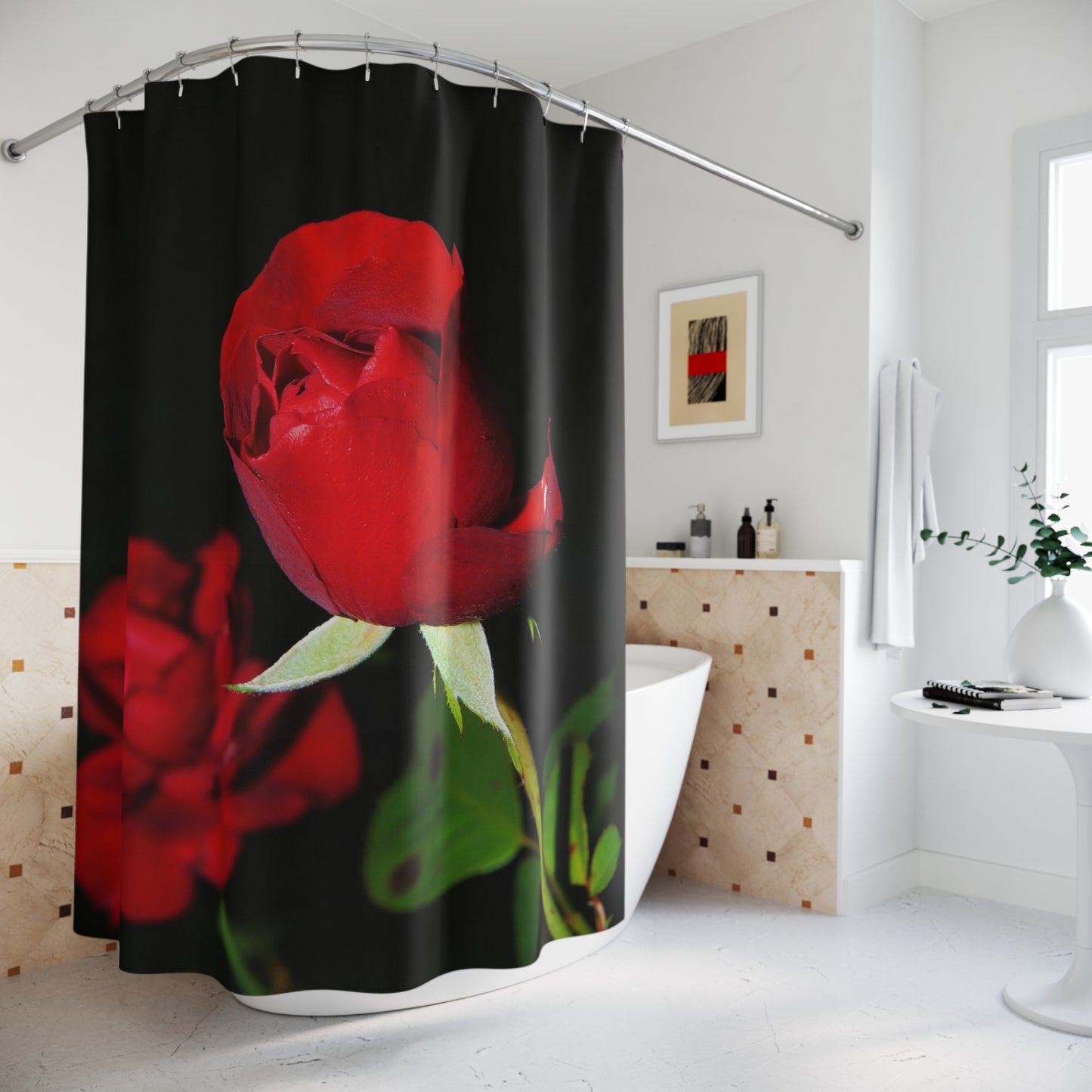 Elegant Floral Shower Curtain - Red Rose Design