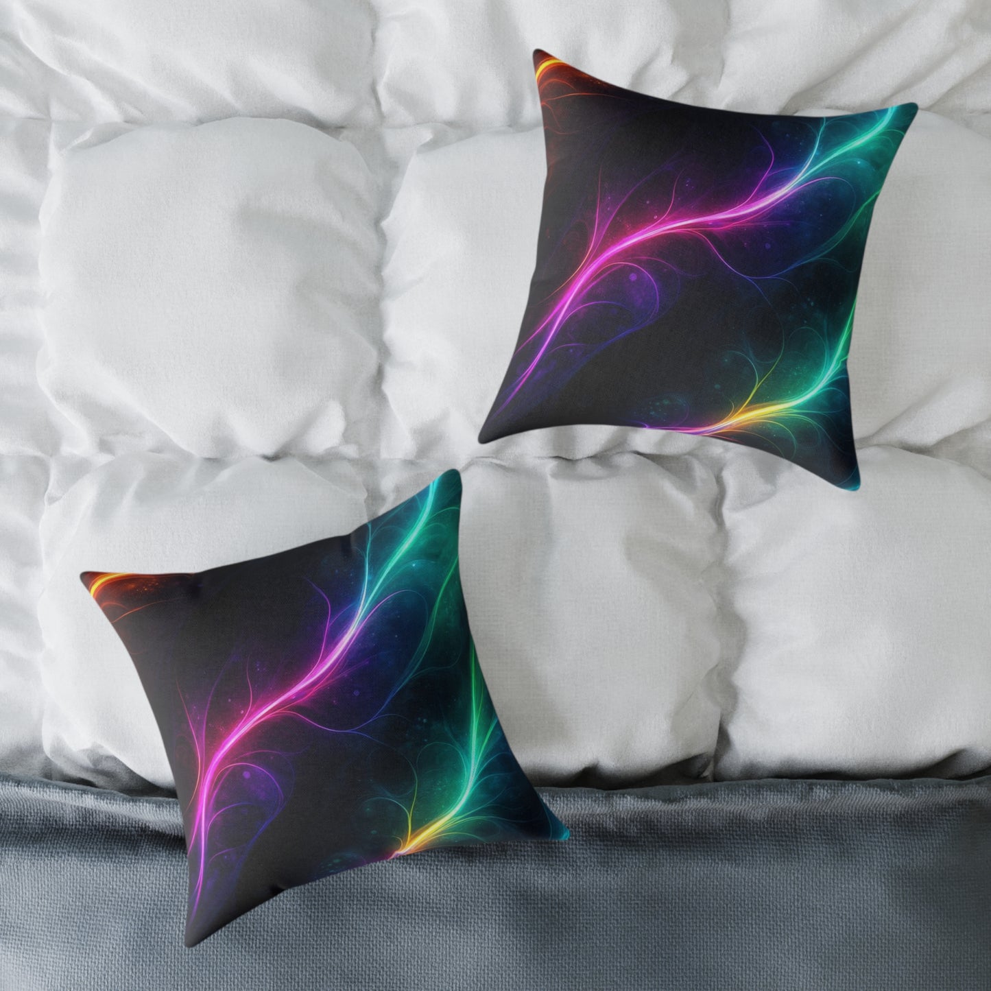 Neon Aurora Abstract Square Pillow — Vibrant Cosmic Decorative Throw Pillow