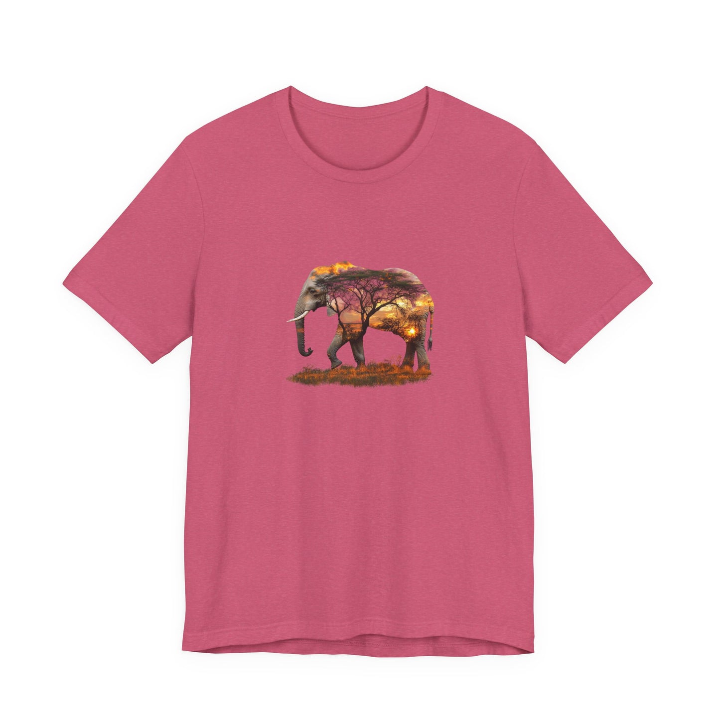 Elephant Sunset Unisex Jersey Tee, Nature Lover Shirt, Animal Print T-Shirt, Gift for Wildlife Enthusiasts, Eco-Friendly Fashion