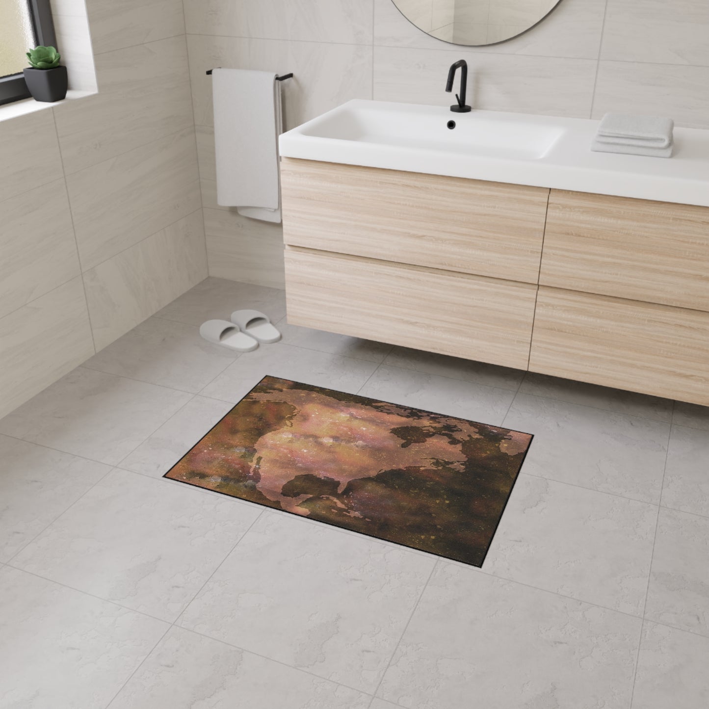 World Map Floor Mat — Rustic Watercolor Earth Doormat