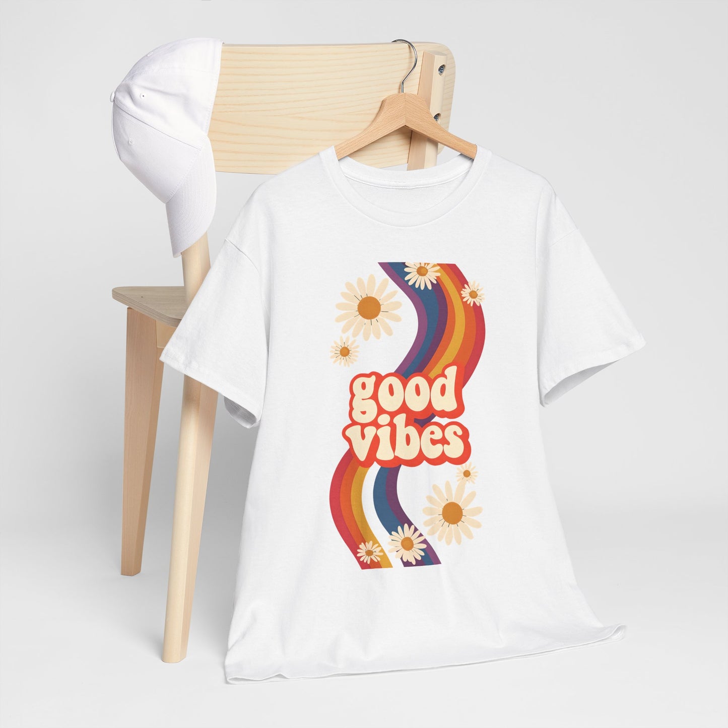 Good Vibes Unisex Heavy Cotton Tee, Retro Graphic T-Shirt, Feel Good Apparel, Summer Outfit, Casual Gift for Friends