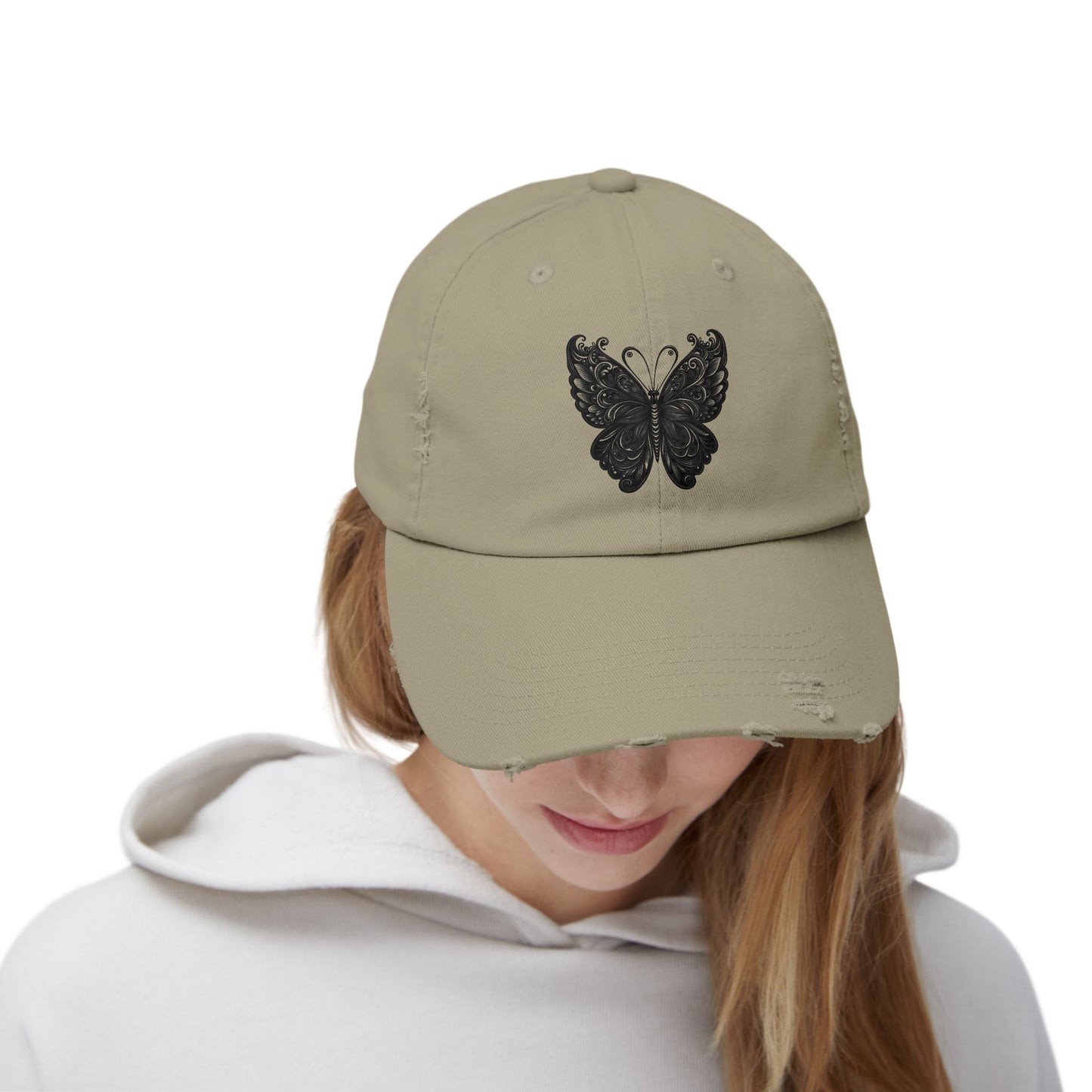 Black Distressed Butterfly Cap | Stylish Unisex Hat for Everyday Wear, Perfect Gift for Birthdays, Fashion Statement
