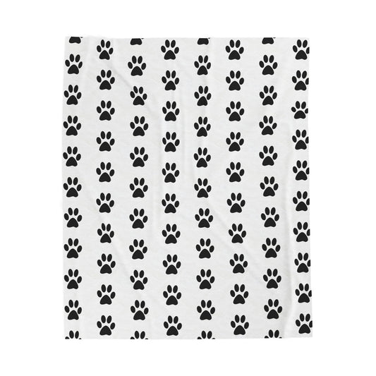 Paw Print Velveteen Plush Blanket, Cozy Pet Blanket, Dog Lover Gift, Soft Throw, Animal Print Home Decor