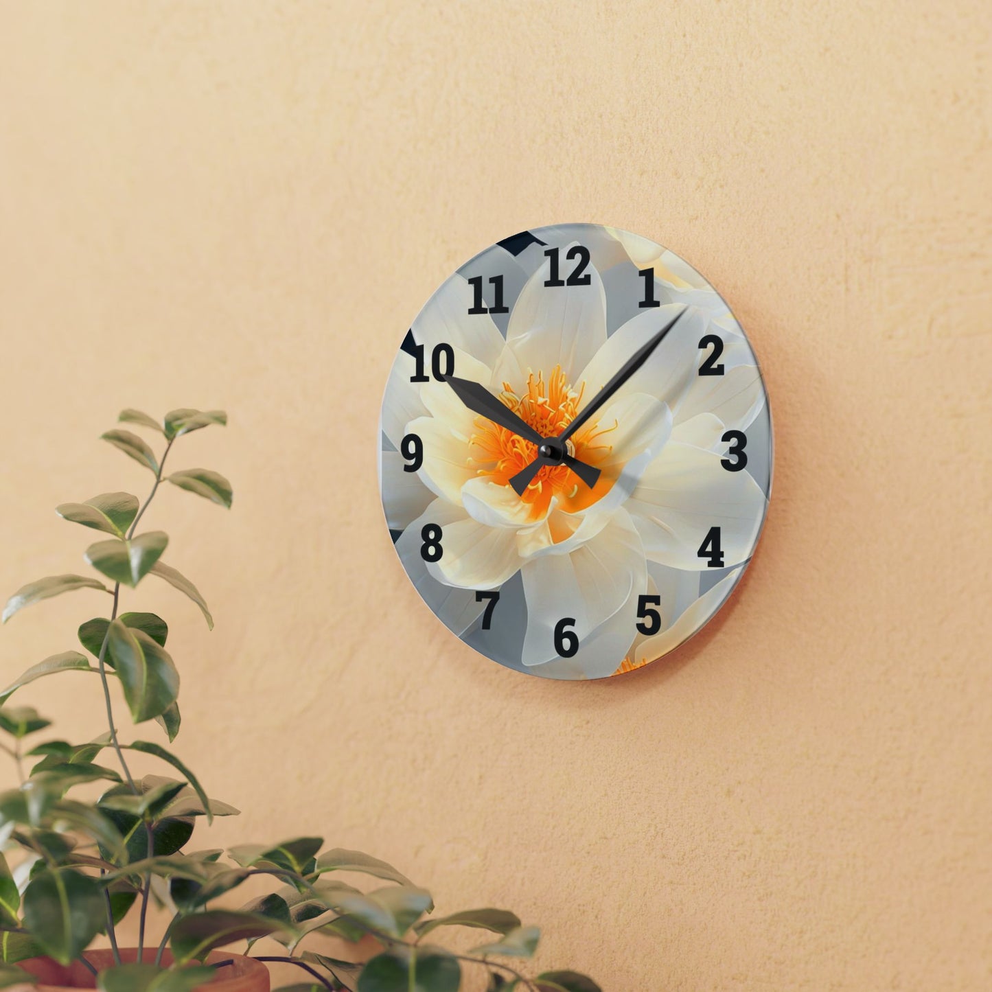 Elegant Bloom Acrylic Wall Clock, Floral Home Decor, Modern Wall Art