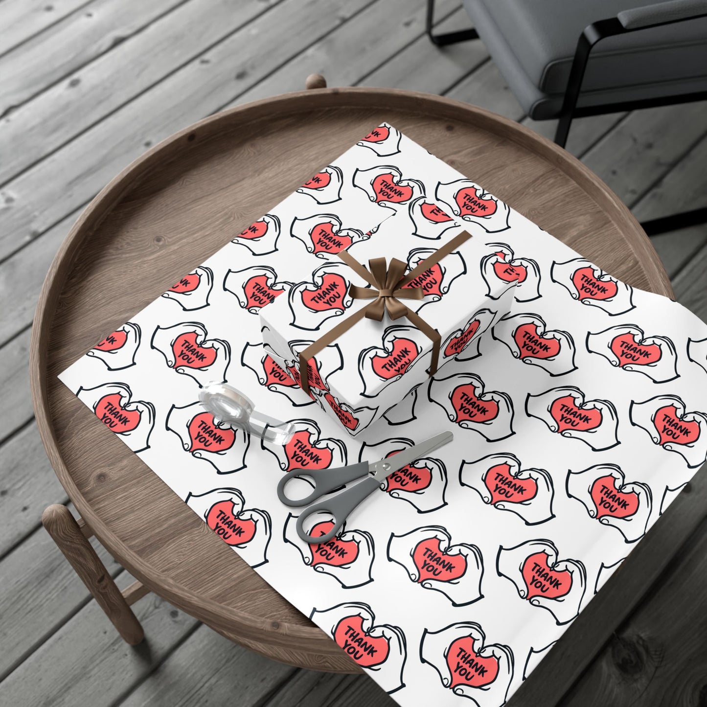 Gift Wrap — 'Thank You' Heart Hands Pattern Wrapping Paper