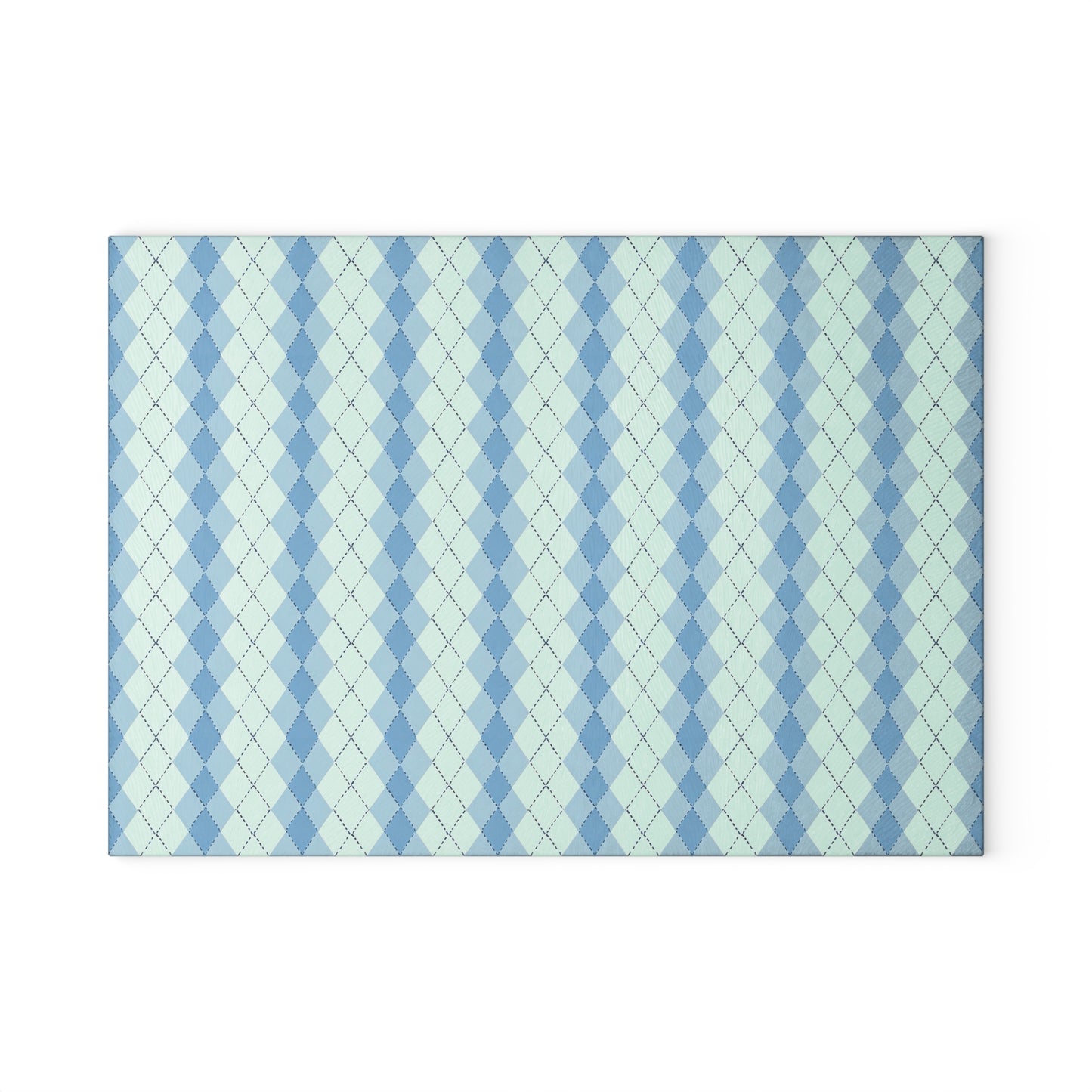 Argyle Pattern Glass Cutting Board — Blue Pastel Kitchen Prep Board