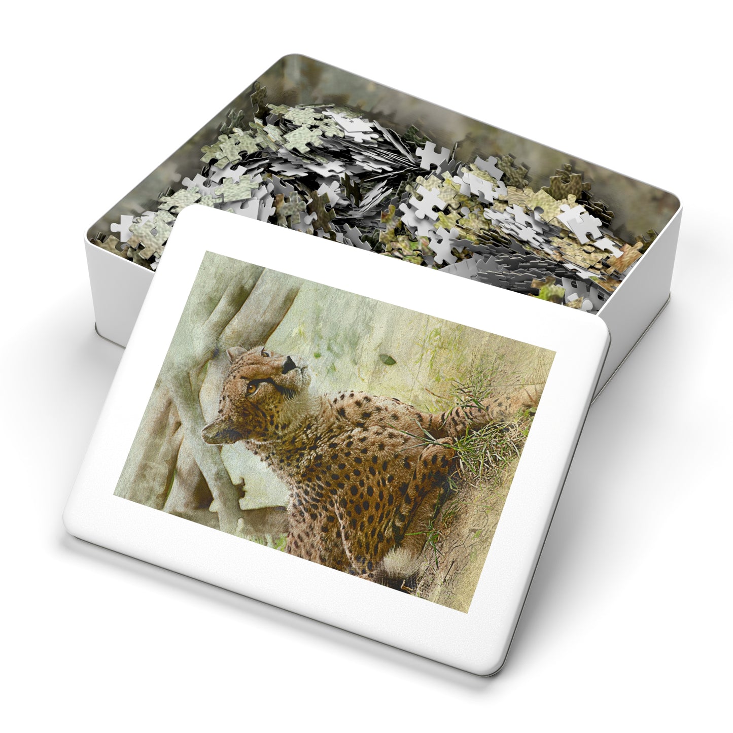 Wildlife Jigsaw Puzzle with Tin, Cheetah Puzzle Game, Family Fun Activity, Perfect Gift for Nature Lovers, Home Decor Puzzle