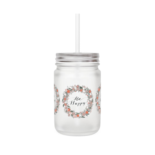 Floral Mason Jar with Straw - Perfect for Home Decor, Garden Parties, Weddings, Rustic Events, Drinkware