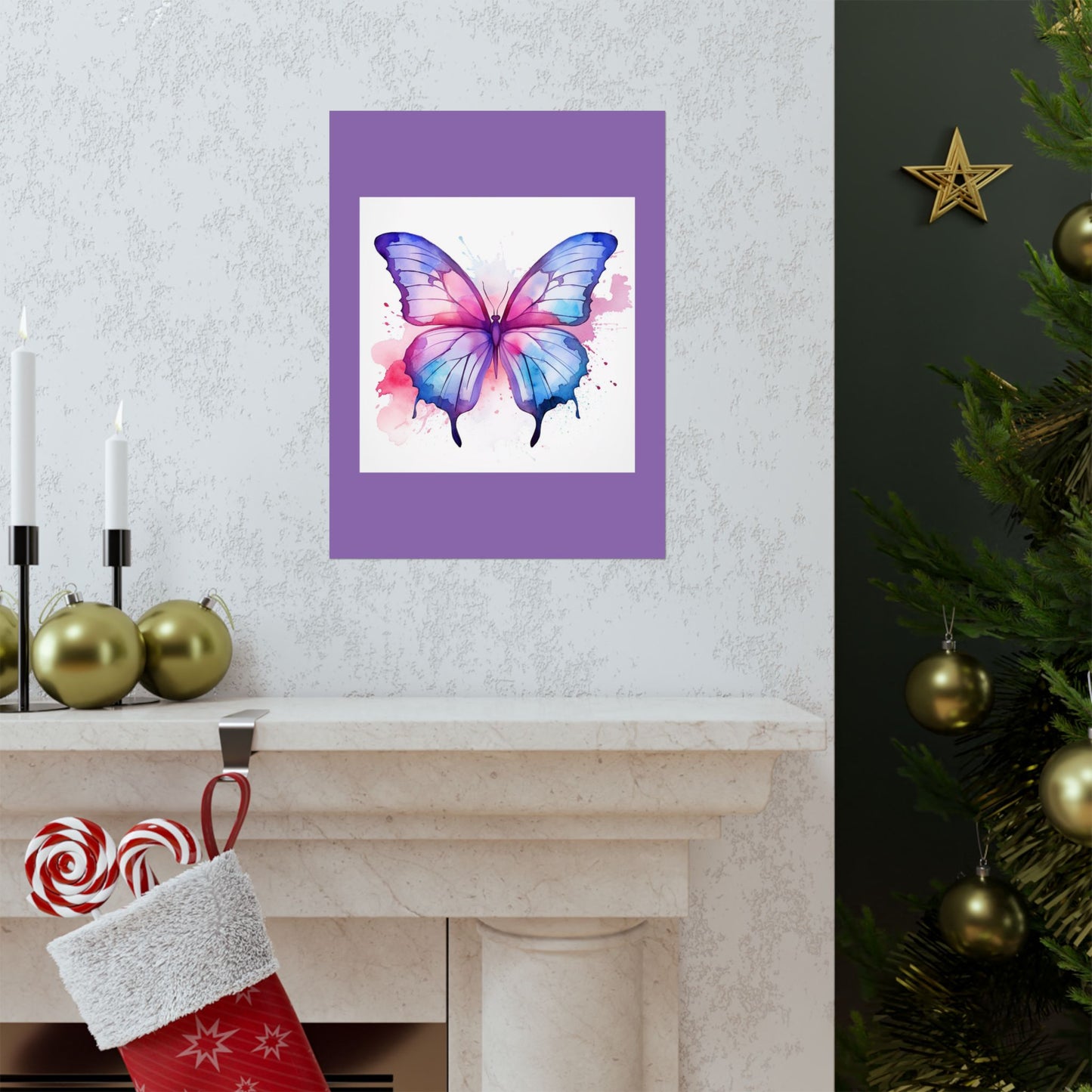 Butterfly Watercolor Matte Poster — Purple Vertical Art Print