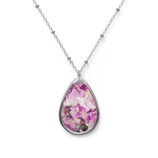 Elegant Oval Stone Necklace, Pink Marble Pendant, Layering Jewelry, Gift for Her, Boho Chic Accessory, Personalized Jewelry